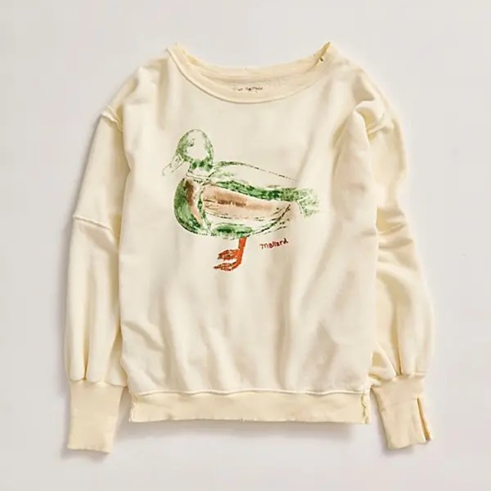 New Free People We The Free Graphic Printed Camden Pullover Mallard Combo sz S - Picture 5 of 9